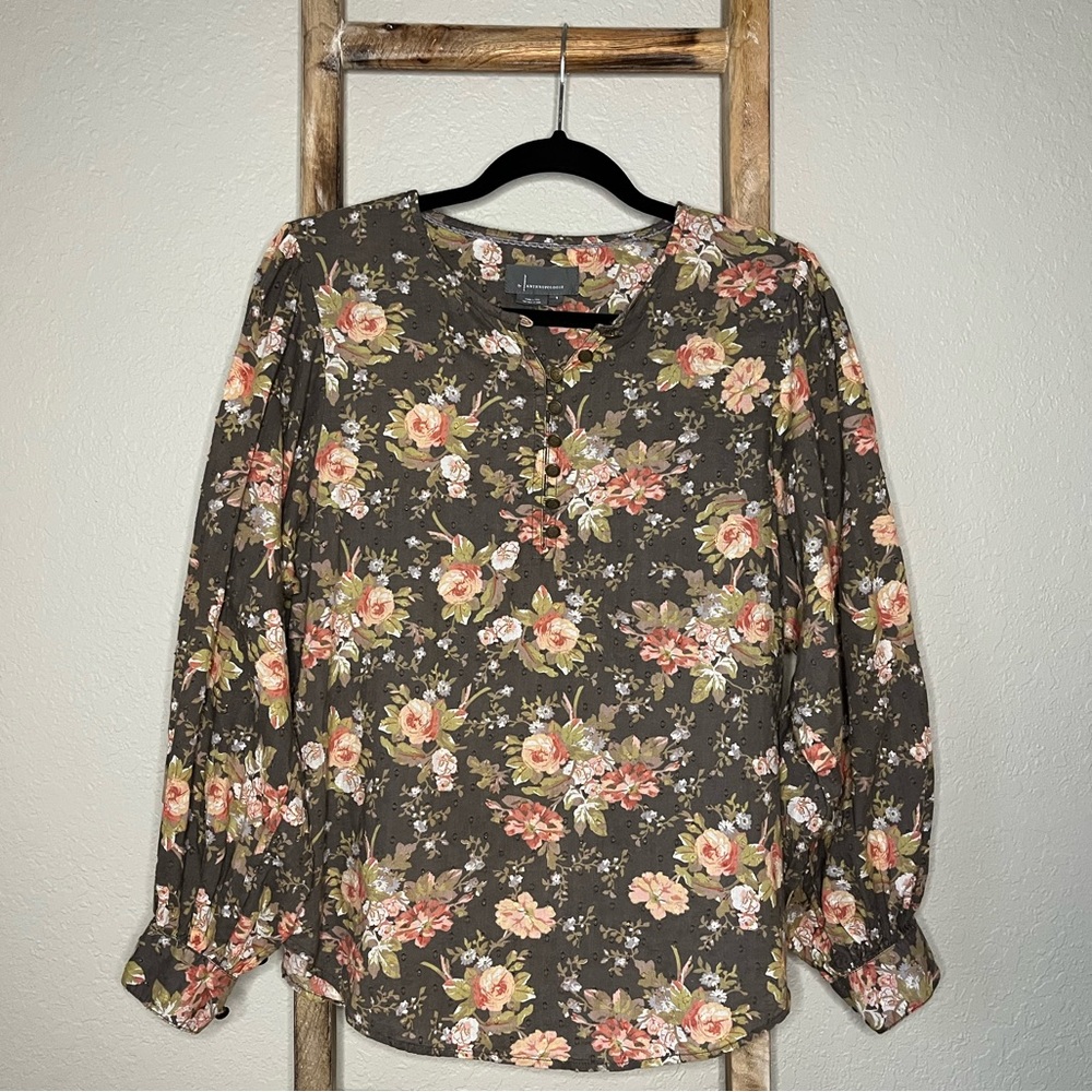 Anthropologie Michaela Peasant Floral Loose Fit Long Sleeve Blouse Size S